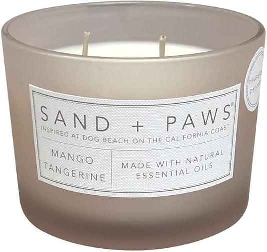 Sand + Paws Scented Candle - Mango Tangerine - Luxurious Air Freshening Jar Candles Neutralize pet Odors and Enhance Home décor – 100% Cotton Lead-Free Wicks - 12 oz