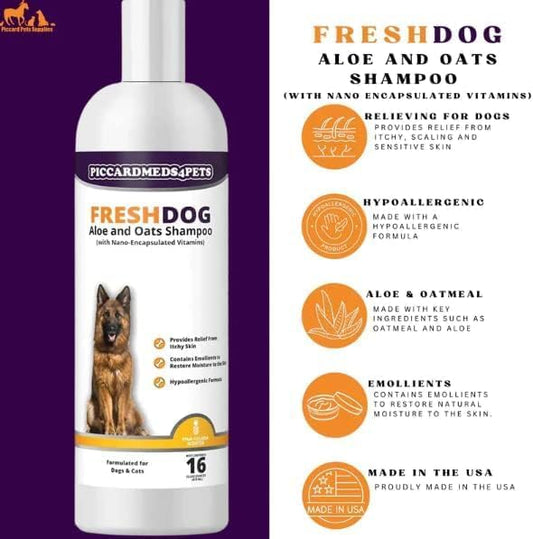 Fresh-Dog Aloe Vera & Oats Shampoo for Dry Skin & Shiny Coat – Moisturizes, Soothes Irritated Skin, Promotes Healthy Fur – 16 oz