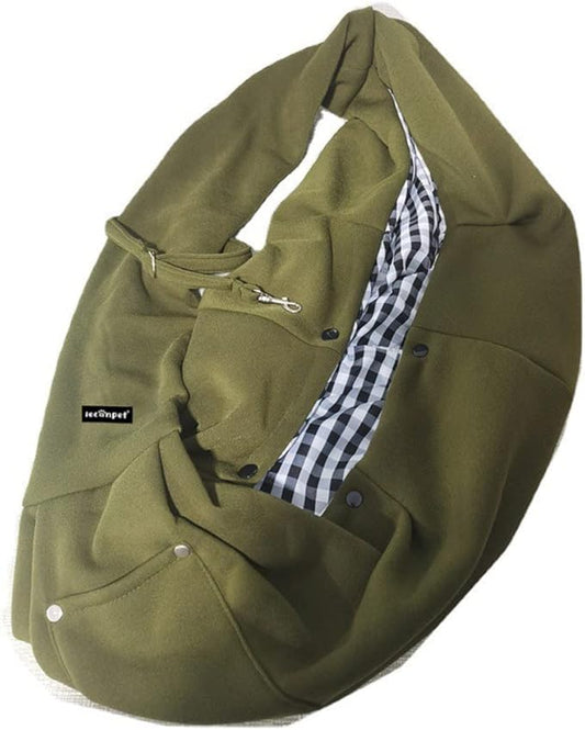 Leconpet Dog Sling Carrier Shoulder Bag for Pets with Mobile Phone Pocket Safety Buckle Security Lock, Suitable for Puppy, Small Dogs, and Cats for Outdoor Travel (Olive Green)