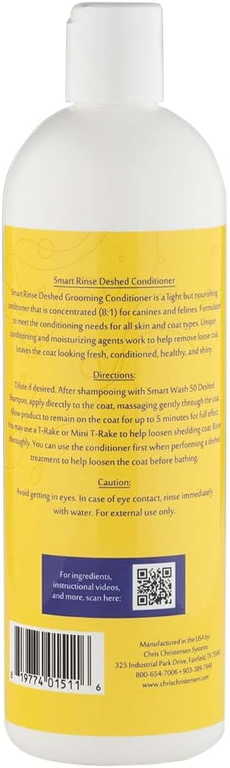 Chris Christensen SmartRinse De-Shed Ultra Concentrated Pet Conditioner, Makes up to 8 Bottles, Groom Like a Professional, Deep Moisturizing, Helps Relieve Matting, Reduce Shedding, Made in USA, 16 oz