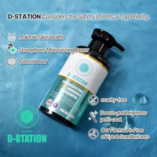 D-STATION PDRN Dog Shampoo Contains Ingredients Such as PDRN and Oatmeal, which Help Improve Skin Health, Moisturize, Relieve Itching, Prevent Odor, Provide Shine to The Coat. 16.9 oz