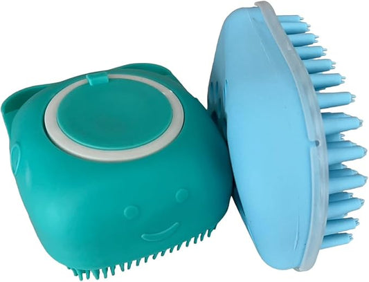 Dog Bath Brush - Pet Grooming Brush with Soap Dispenser - Soft Silicone Dog Shampoo Brush Scrubber - Short Long Haired Dogs and Cats Washing - 2 Count