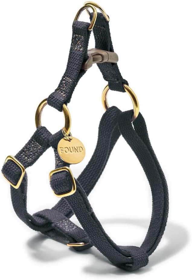 Found My Animal - Black Cotton Cat & Dog Harness (Small) - Hand Dyed & Crafted Dog Harness - Adjustable, Pet Harness with Solid Brass Rings & Buckle - Dog Training Harness - Made in USA