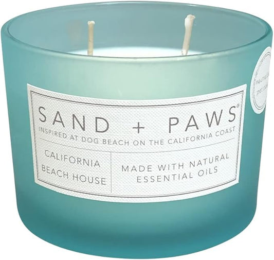 Sand + Paws Scented Candle - California Beach House –Luxurious Air Freshening Jar Candle Neutralize pet Odors and Enhance Home décor – 100% Cotton Lead-Free wicks-12oz