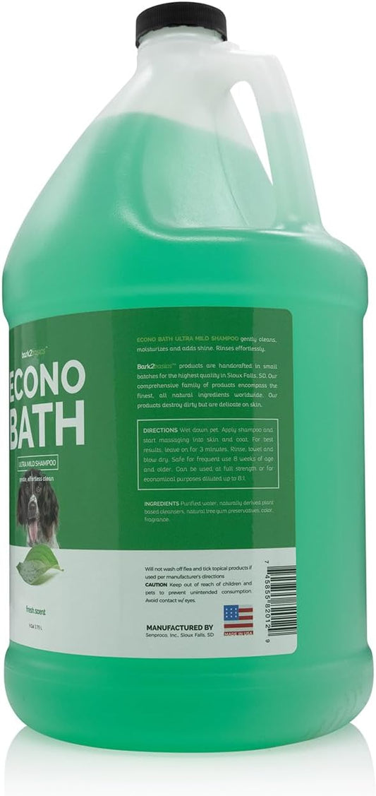 Bark2Basics Econo Bath Dog Shampoo, 1 Gallon - Ultra Mild, All Natural Ingredients, Gently Cleans and Moisturizes, Adds Shine to Coat, Fresh Scent