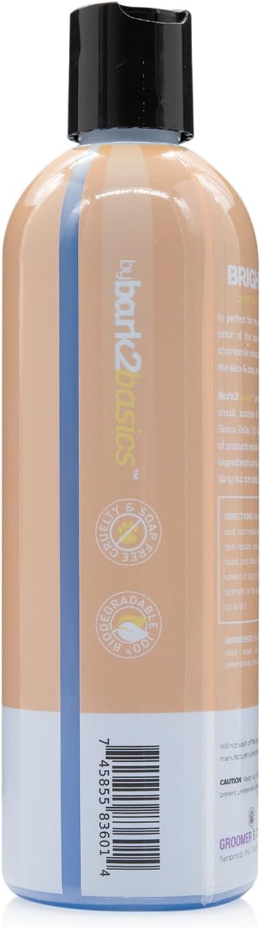 Bark2Basics Brighten White Dog Shampoo 16 oz - Natural, Chamomile, Revives Vibrant Natural Color of Coat, Lustrous Shine, Whitens, Removes Stains, Professional