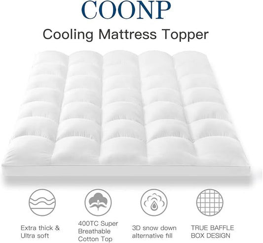 COONP California King Mattress Topper, Extra Thick Pillowtop, Cooling Plush Mattress Pad Cover Cotton Top Bed Topper Protector with 8-21 Inch Deep Pocket
