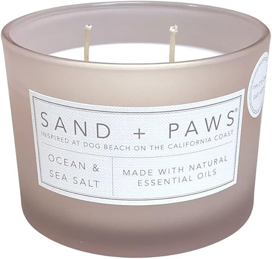 Sand + Paws Scented Candle - Ocean & Sea Salt –Luxurious Air Freshening Jar Candles Neutralize pet Odors and Enhance Home décor – 100% Cotton Lead-Free Wicks - 12 oz