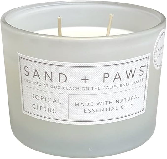Sand + Paws Scented Candle - Tropical Citrus - Additional Scents and Sizes –Luxurious Air Freshening Jar Candles Neutralize pet Odors and Enhance Home décor – 100% Cotton Lead-Free Wicks - 12 oz
