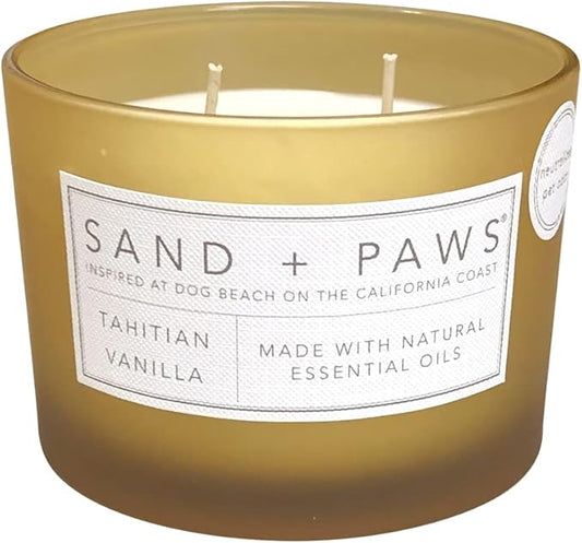Sand + Paws Scented Candle - Tahitian Vanilla –Luxurious Air Freshening Jar Candles Neutralize pet Odors and Enhance Home décor – 100% Cotton Lead-Free Wicks - 12 oz