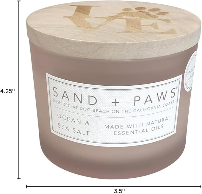 Sand + Paws Scented Candle - Ocean & Sea Salt –Luxurious Air Freshening Jar Candles Neutralize pet Odors and Enhance Home décor – 100% Cotton Lead-Free Wicks - 12 oz