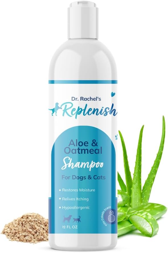 Replenish Aloe and Oatmeal Dog Shampoo -β―Hypoallergenic Pet Shampooβ―forβ―Allergies & Sensitive Skin, Medicated Dog Shampoo for Itching Relief &β―Oatmeal Bath for Dogs Dry Flaky Skin Treatment β 12 Oz