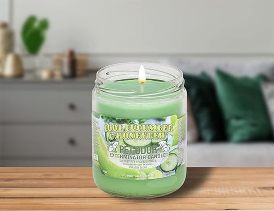 Pet Odor Exterminator Candle 13oz jar, Cool Cucumber & Honeydew