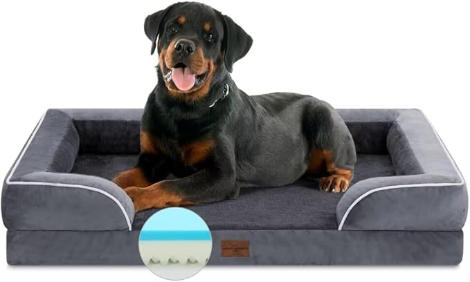 Cooling Dog Bed, Jumbo Dog Bed for Extra Large Dogs, Memory Foam Orthopedic Dog Bed, Jumbo Breed Dog Bed, Waterproof Dog Bed with Bolster & Removable Cover(Jumbo,Leaden Grey)
