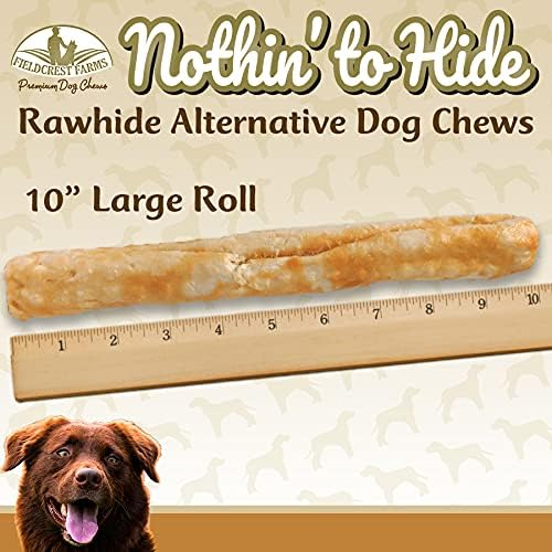 Fieldcrest Farms Nothing to Hide Natural Rawhide Alternative Large 10'' Rolls for Dogs - 3 Pack (6 Chews) Premium Grade Easily Digestible Chews - Great for Dental Health (Peanut Butter)