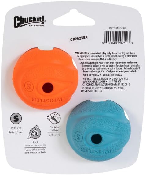 Chuckit! The Whistler Ball Dog Toy, Small (2 Inch Diameter) for Dogs 0-20 lbs, Pack of 2