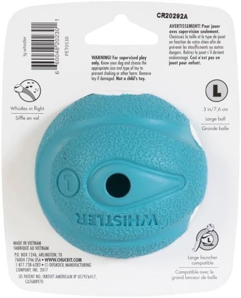 Chuckit! The Whistler Ball Dog Toy, Large (3 Inch Diameter) for Dogs 60-100 lbs, Pack of 1