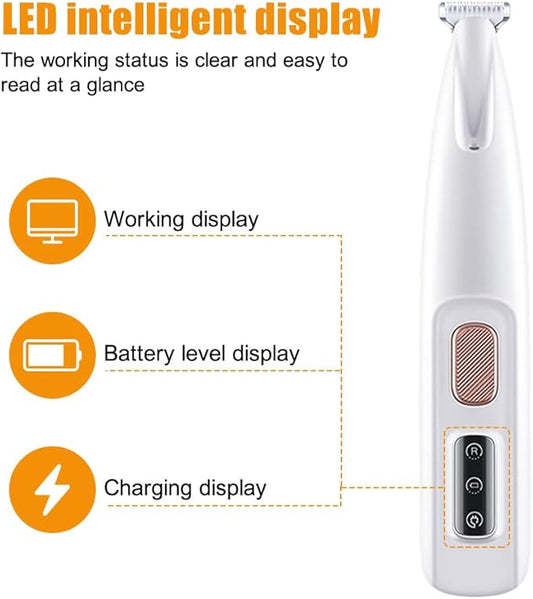 MiOYOOW Dog Clippers, Low Noise Dog Paw Trimmer USB Rechargeable Pet Shaver with LED Light & Widen Blade for Grooming Pet Paws, Eyes, Ears, Face Hair