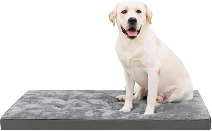 Dog Bed for Crate Washable Extra Large Dog Bed Plush Dog Kennel Pad Pet Sleeping Mat with Anti-Slip Bottom, 47x29 Inch, Grey