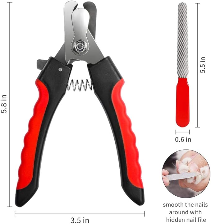 Dog Nails Clippers Trimmer with Safety Guard to Avoid Over-Cutting, Razor Sharp Blades with Bonus Dog Nail File, Cat Claw Clippers with Sturdy Non Slip Handles for Pets Dog Cat(Red & Black)