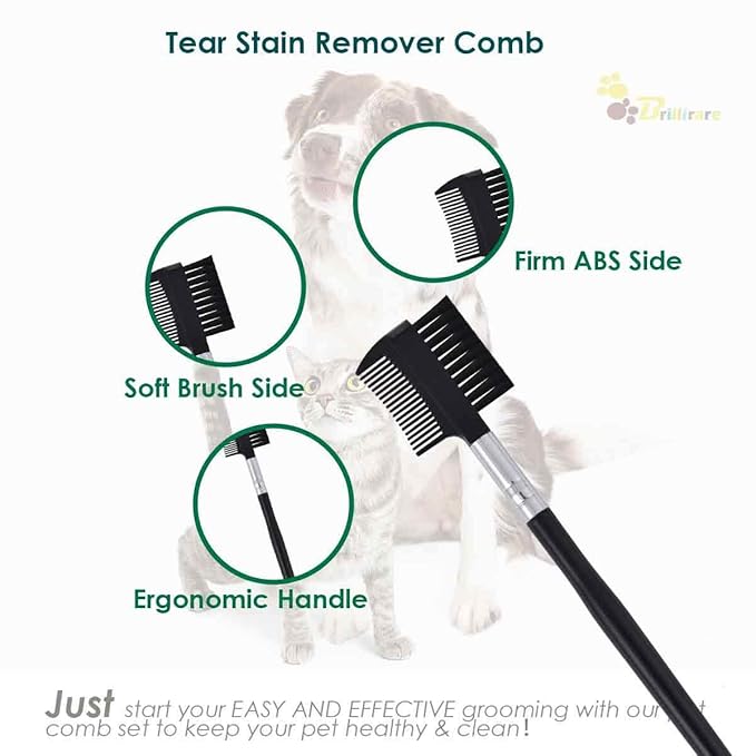 4 Pack Flea Lice Comb, 2-in-1 Stainless Steel Dog Cat Grooming Combs with Rounded Teeth, Double Sided Professional Pet Tear Stain Remover, Dematting Tool for Small, Medium & Large Pets
