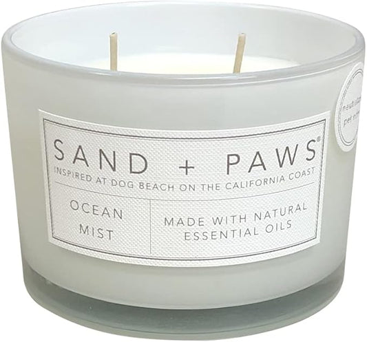 Sand + Paws Scented Candle - Ocean Mist - Additional Scents and Sizes – Luxurious Air Freshening Jar Candles Neutralize pet Odors and Enhance Home décor – 100% Cotton Lead-Free Wicks - 12 oz