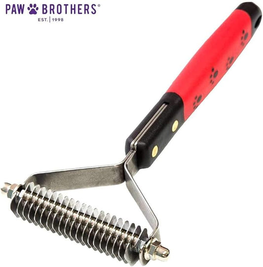 RYAN'S PET SUPPLIES Paw Brothers 20 Blade Medium Double WideDematting Undercoat Rake for Dogs and Cats, Professional Grade, Dog Shedding Brush, Stainless Steel Blades, Rounded Gentle Teeth