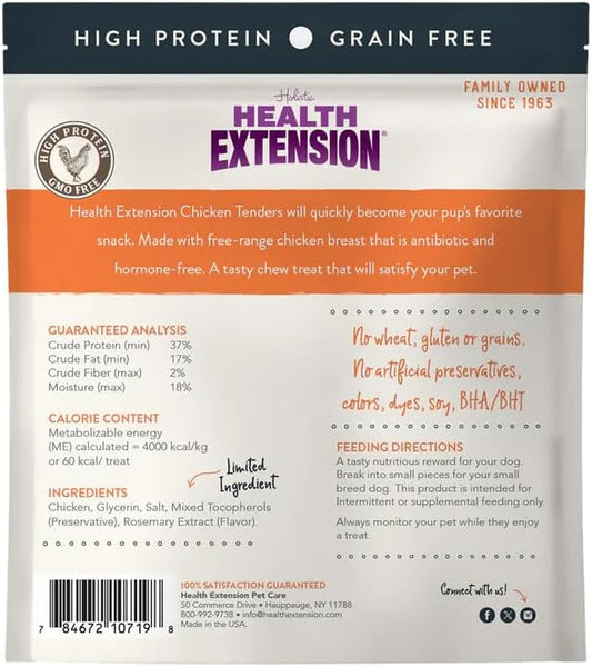 Health Extension Grain-Free Chicken Tenders Dog Treats, 4oz (113g) – Natural, Crispy Gourmet Training Treats for Adult Dogs and Puppies