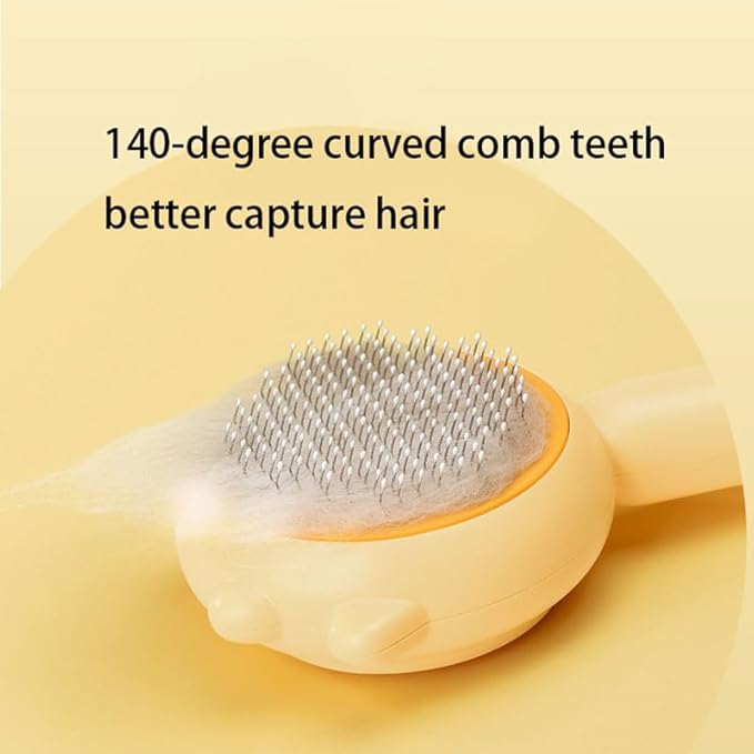 Cat Brush with Release Button, Dog Pet Hair Cleaner Brush with Massage Particles, Removes Loose hair & Tangles, Skin Friendly & Promote Circulatio (Yellow)