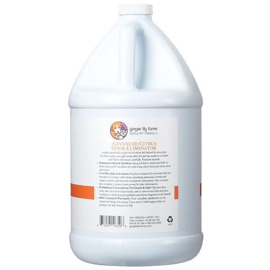 Ginger Lily Farms Dog & Pet Formula Advanced Odor Eliminator, Professional Strength, Fresh All-Natural Citrus, 1 Gallon Refill (128 fl oz)
