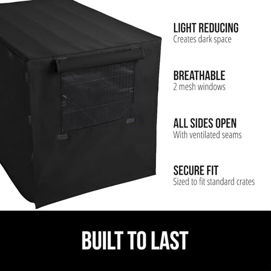 GORILLA GRIP Dog Crate Covers Compatible with Amazon Basics Dog Crates, All Sides Open, Privacy Cover Fits 30" Wire Kennel, Breathable Mesh Windows, Light Reducing Puppy Training Cage Topper, Black