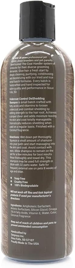 Undercoat Control deShedding Dog Shampoo, 16 oz - Combats and Reduces Shedding, Undercoat Removal, Omega 3 & 6 Rich, Vitamin E Strengthens The Hair Follicle