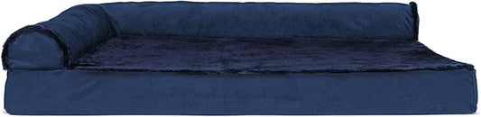 Furhaven Orthopedic Dog Bed for Large Dogs w/ Removable Bolsters & Washable Cover, For Dogs Up to 95 lbs - Plush & Velvet L Shaped Chaise - Deep Sapphire, Jumbo/XL