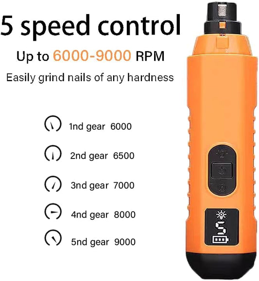 Dog Nail Grinder 5-Speed Upgrade - Professional Rechargeable pet Nail Trimmer with 2 LED Lights Ultra Quiet and Low Vibration Providing Painless Beauty for Large Medium and Small Dogs and Cats