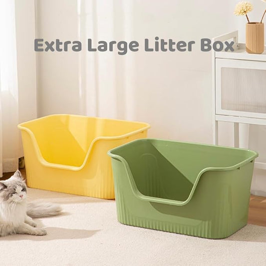 SpaceTime Large Cat Litter Box with High Sides,Cat Boxes for Indoor Cats,Cat Litter Pan for Kitty,Litter Box with Low Entry,Easy to Clean,Anti-Splashing (Yellow)