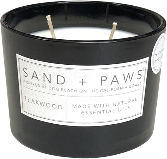 Sand + Paws Scented Candle - Teakwood - Additional Scents and Sizes –Luxurious Air Freshening Jar Candles Neutralize pet Odors and Enhance Home décor – 100% Cotton Lead-Free Wicks - 12 oz