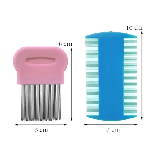 SKYPIA Combs Set, 4 Packs Pet Lice Combs for Cats Dogs Plastic and Stainless Steel Flea Combs, Dandruff Remover, Dog Grooming Comb, Identify Skin Problems, Large, Blue, Pink, Silver