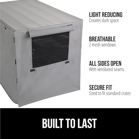 GORILLA GRIP Dog Crate Covers Compatible with Amazon Basics Dog Crates, All Sides Open, Privacy Cover Fits 42" Wire Kennel, Breathable Mesh Windows, Light Reducing Puppy Training Cage Topper, Gray