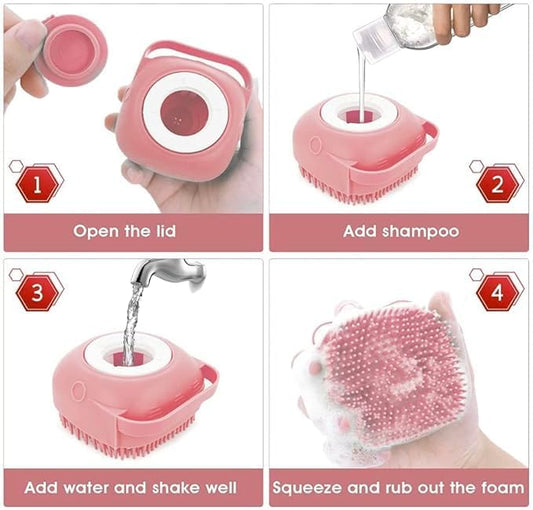 Dog Bath Brush, Scrubber Shampoo Massage Dispenser Grooming Soft Silicone Scrubber For Bath Water Brush For Dogs Dog Washing Brush Bath Scrubber For Pets (Pink)