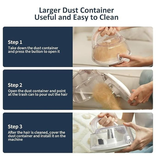 Pet Grooming Brush Set 5-in-1 Vacuum 99% Pet Hair Low Noise Not Easy to Block, for Cats and Dogs, with a Total of 5 Tools, Grooming Brush Shedding Brush Crevice Tools (White)