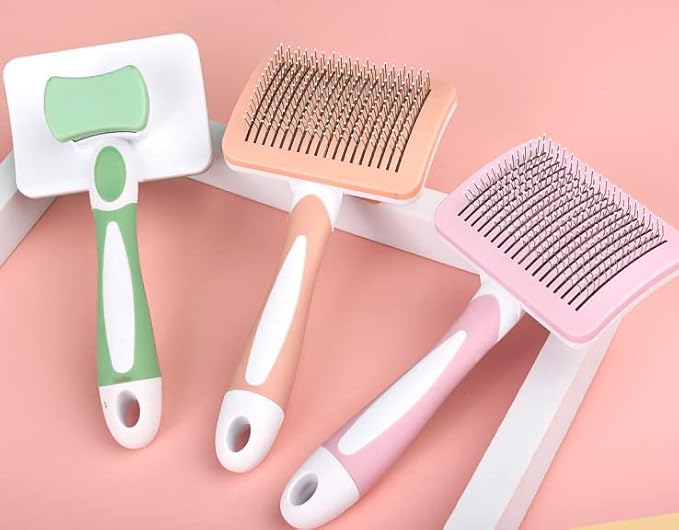 Self Cleaning Cat and Dog Grooming Brush for Pets, Dogs Brush with Massage Particles, Cleaning Grooming Brush for All Hair Lengths (Green)