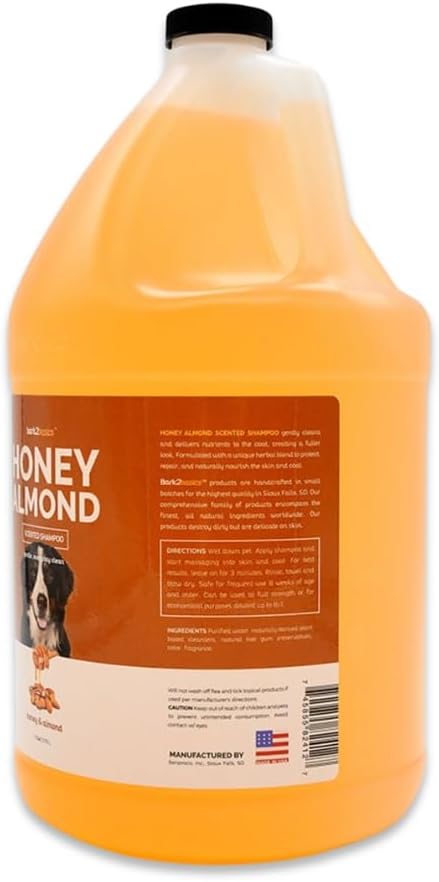 Bark2Basics Honey & Almond Dog Shampoo, 1 Gallon | Unique Herbal Blend, Finest Natural Ingredients, Handcrafted, Protects and Repairs the Skin and Coat