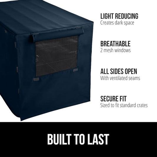 GORILLA GRIP Dog Crate Covers Compatible with Amazon Basics Dog Crates, All Sides Open, Privacy Cover Fits 36" Wire Kennel, Breathable Mesh Windows, Light Reducing Puppy Training Cage Topper, Navy