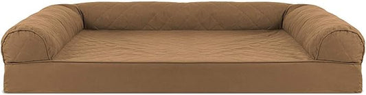 Furhaven Orthopedic Dog Bed for Large Dogs w/ Removable Bolsters & Washable Cover, For Dogs Up to 95 lbs - Quilted Sofa - Toasted Brown, Jumbo/XL