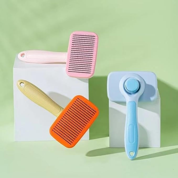 Self-Cleaning Pet Grooming Brush for Dogs & Cats (Green)