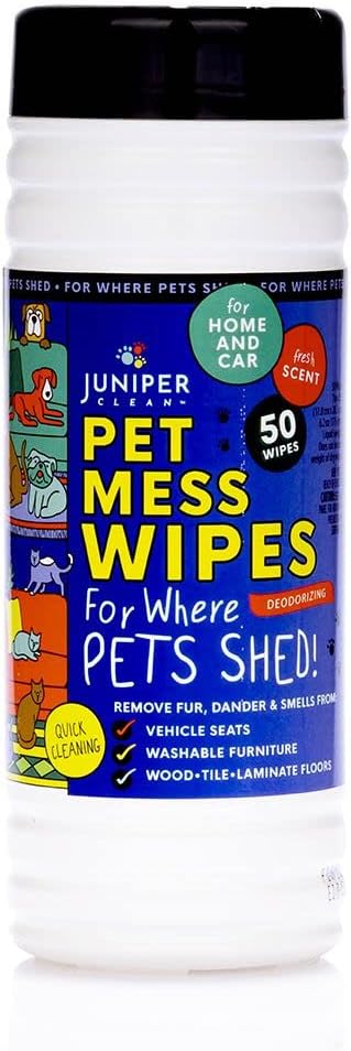 Pet Mess Wipes for Pets Cleansing, Wipes for Dogs and Puppies–Remove Fur, Dander, Smells from Vehicle Seats, Washable Furniture, Wood, Tile, and Laminate Floors, 50 Count (Pack of 12)