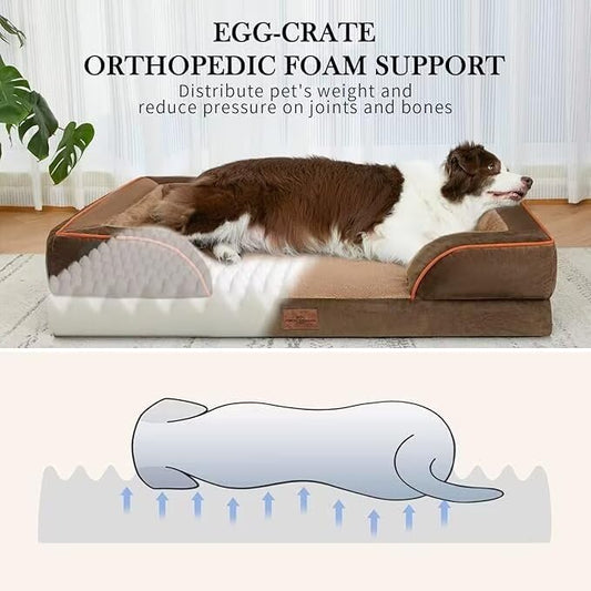 Dog Beds for Extra Large Dogs, Waterproof Orthopedic Foam XL Dog Bed with Bolster, Washable Dog Bed Sofa Pet Bed with Removable Cover & Non-Slip Bottom(X-Large,Brown)
