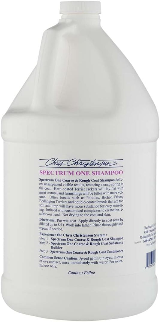 Chris Christensen Spectrum One Dog Shampoo, Coarse and Rough Coat, Groom Like a Professional, Repairs and Protects, Maintains Inner Cortex Hydration, Made in The USA, 1 Gal
