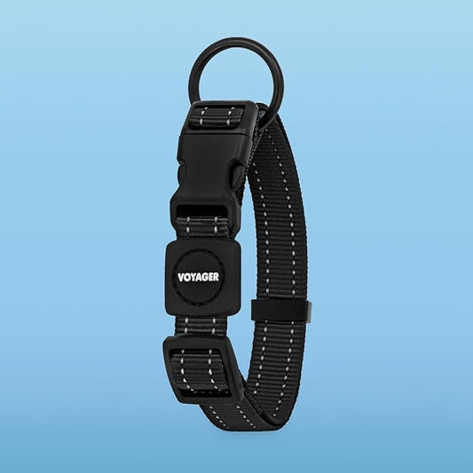 Voyager Reflective Dog Leash Collar Set with Neoprene Handle Supports Small, Medium, and Large Breed Puppies, Cute and Heavy Duty for Walking, Running, and Training - Black, M