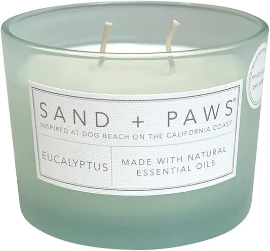 Sand + Paws Scented Candle - Eucalyptus - Additional Scents and Sizes –Luxurious Air Freshening Jar Candles Neutralize pet Odors and Enhance Home décor – 100% Cotton Lead-Free Wicks - 12 oz